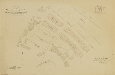 216073 Kaart van het terrein tussen de Kruisvaart / Stadsbuitengracht / Jeremiesteeg te Utrecht; met weergave van het ...